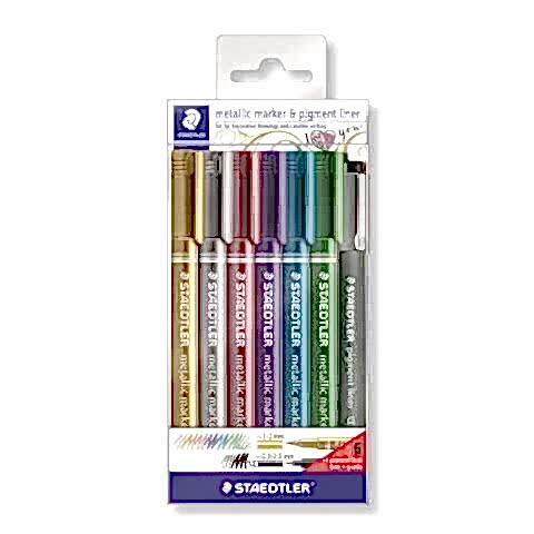 Staedtler 8323-Swp6p Metalik Markör 6 Lı + Pigment Liner Siyah Set