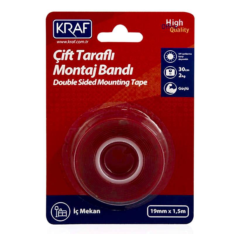 Kraf Montaj Bandı Çift Taraflı Extra Güçlü İç Mekan 19 Mm x 1.5 M 2530G