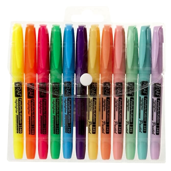 Kraf Fosforlu Kalem Tipi 340/345-12 12 Li ( 6 Pastel + 6 Parlak Renk )
