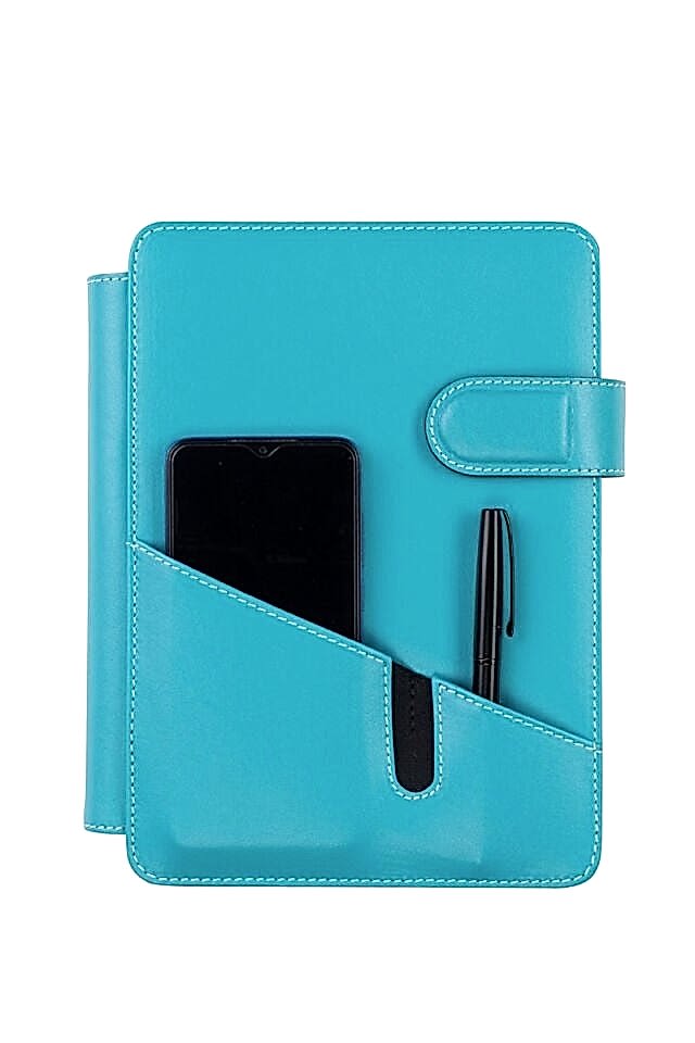 2K Tarihsiz Çizgili 15x21 Cm İç Defterli 4 Halkalı Telefon Kılıflı Kapaklı Deri Organizer&nbsp;Turkuaz