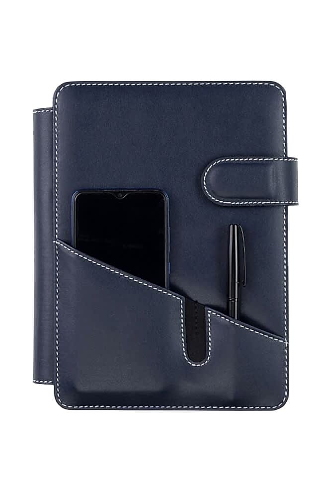 2K Tarihsiz Çizgili 15x21 Cm İç Defterli 4 Halkalı Telefon Kılıflı Kapaklı Deri Organizer&nbsp;Lacivert