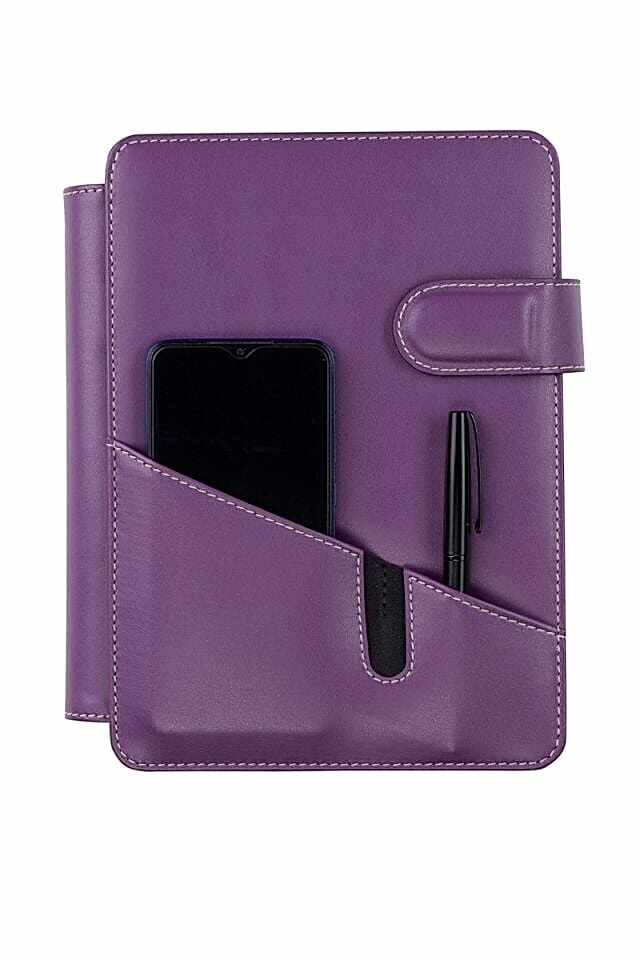 2K Tarihsiz Çizgili 15x21 Cm İç Defterli 4 Halkalı Telefon Kılıflı Kapaklı Deri Organizer&nbsp;Lila