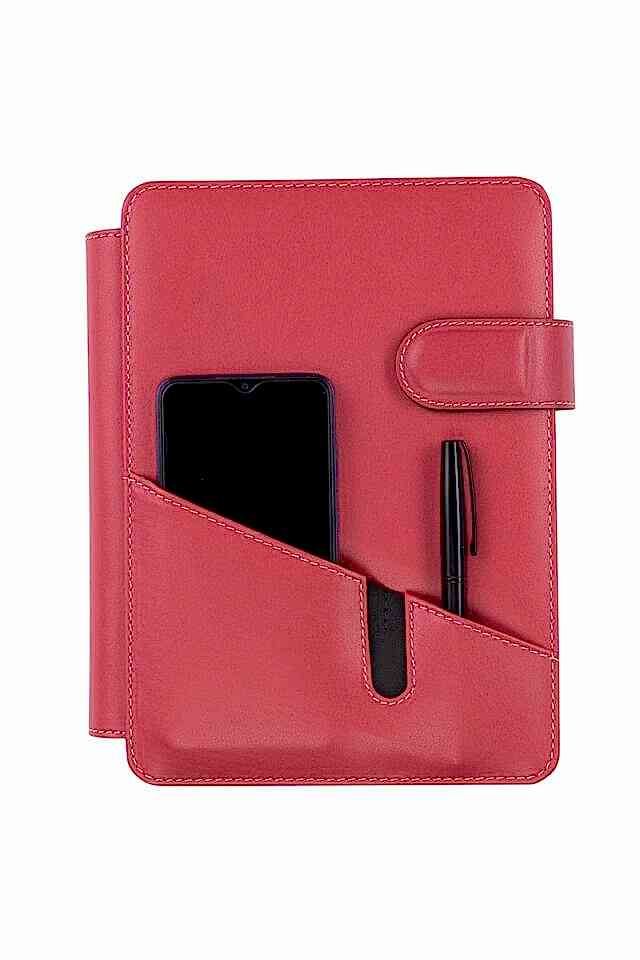 2K Tarihsiz Çizgili 15x21 Cm İç Defterli 4 Halkalı Telefon Kılıflı Kapaklı Deri Organizer&nbsp;Fuşya