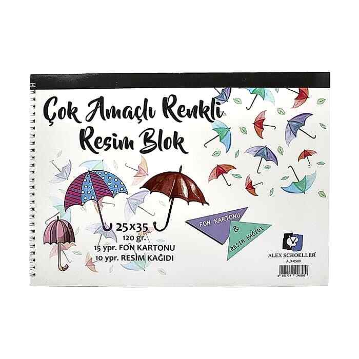 Alex Çok Amaçlı Resim Defteri Renkli Spiralli 25x35 Cm 120 Gr 10+15 Alx-0589