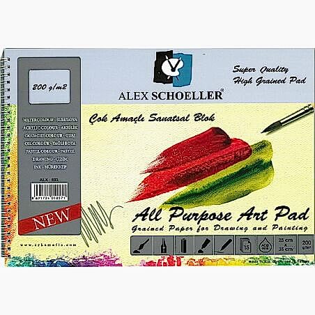 Alex Çok Amaçlı Spiralli Resim Defteri 25x35 Cm 200 Gr 15 Li Alx-893