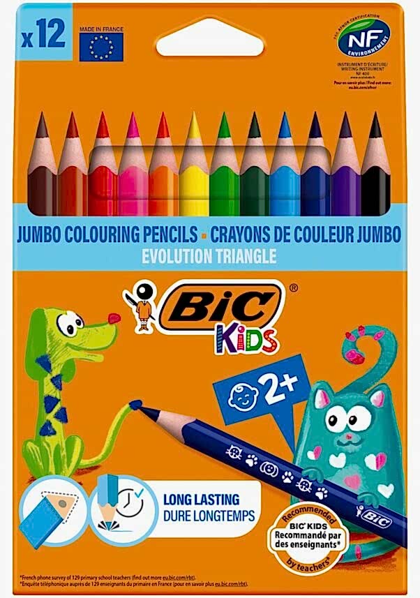 Bic Evolution Üçgen Jumbo Kuru Boya Kalemi 12 Renk