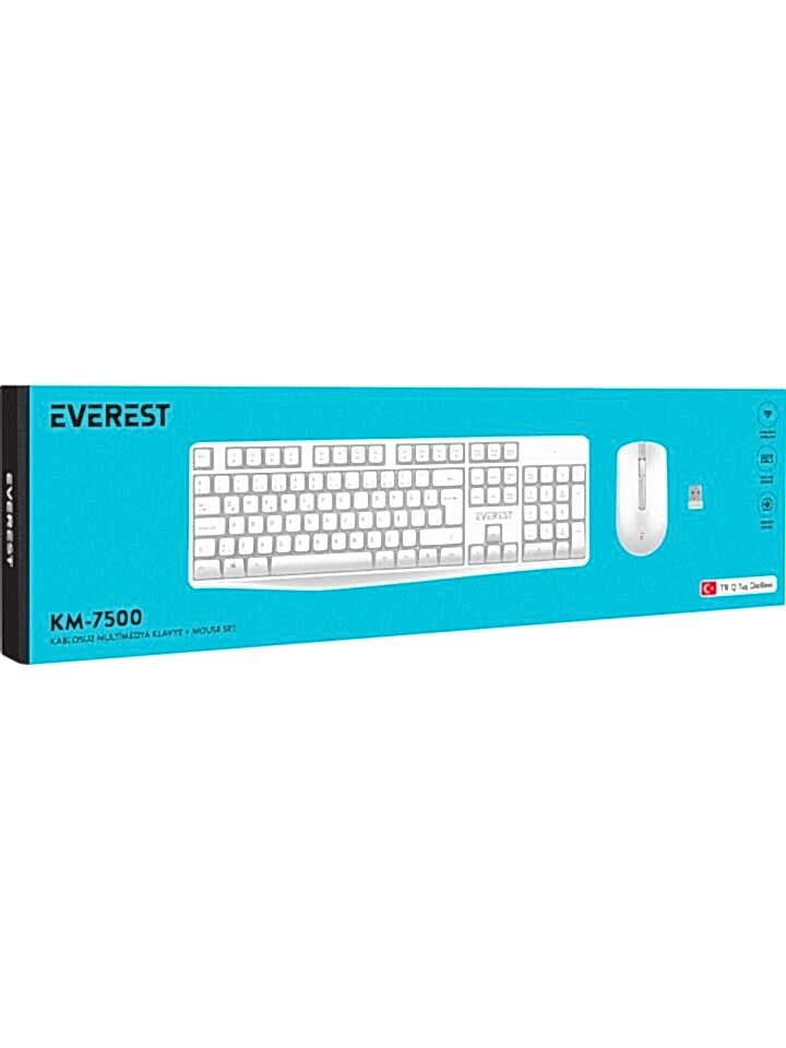 Everest KM-7500 Beyaz Kablosuz Q Multimedia Klavye+ Mouse Set