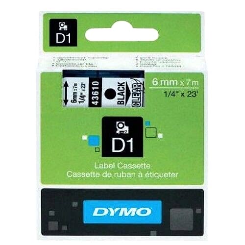 Dymo D1 Yedek Şerit 6 Mm x 7 Mt Şeffaf Siyah