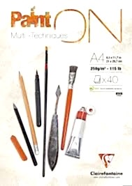 Clairefontaine Paint-On A4 250 Gr 40 Yaprak Karışık Teknik Kısa Kenarı Yapışkanlı