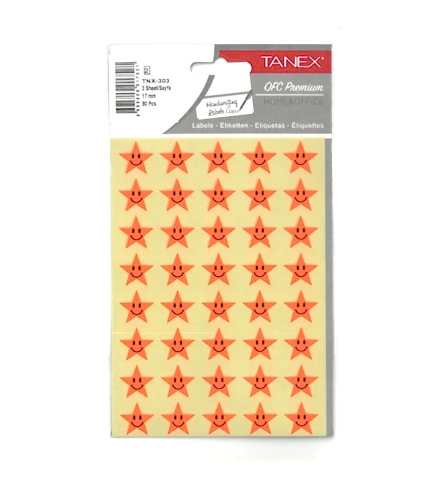 Tanex Tnx-303 17 Mm Flo Kırmızı Gülen Yıldız Etiketi 2 Ad