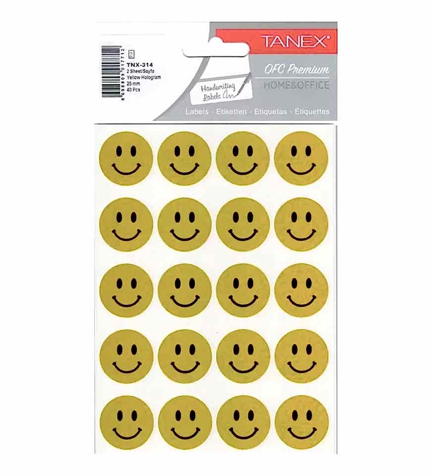 Tanex Tnx-314 25Mm Sarı Hologram Gülen Yüz Etiketi