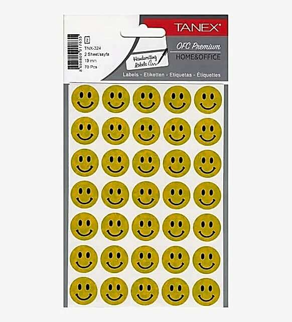 Tanex Tnx-324 19 Mm Sarı Hologram Gülen Yüz Etiket