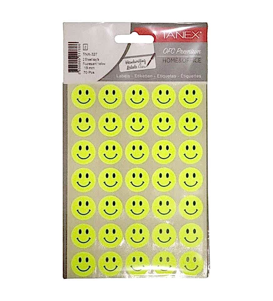 Tanex Tnx-327 19 Mm Flo Sarı Gülen Yüz Etiketi 2 Ad