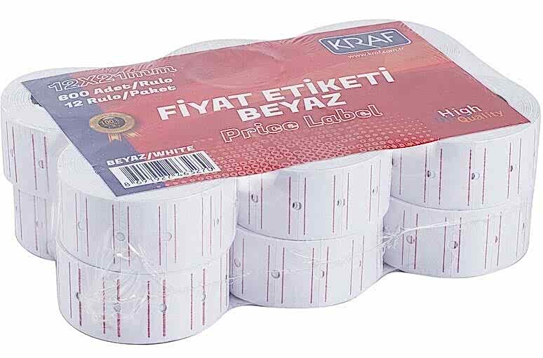 Kraf Motex Etiket 12X21 Mm Beyaz Çizgili 12 Li
