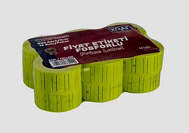 Kraf Motex Etiket 12X21 Mm Fosforlu Sarı 12 Li