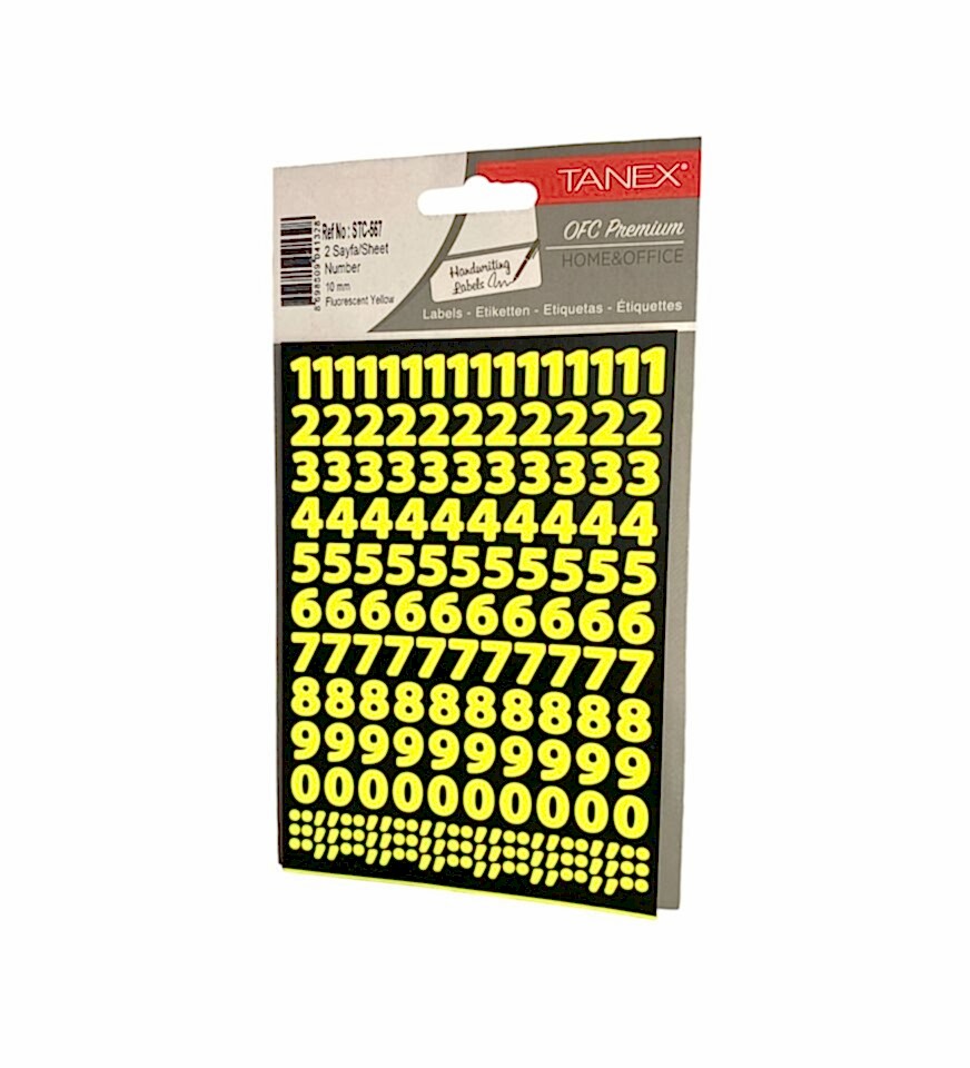 Tanex Stc-567 10 Mm Flo Sarı Rakam Etiketi