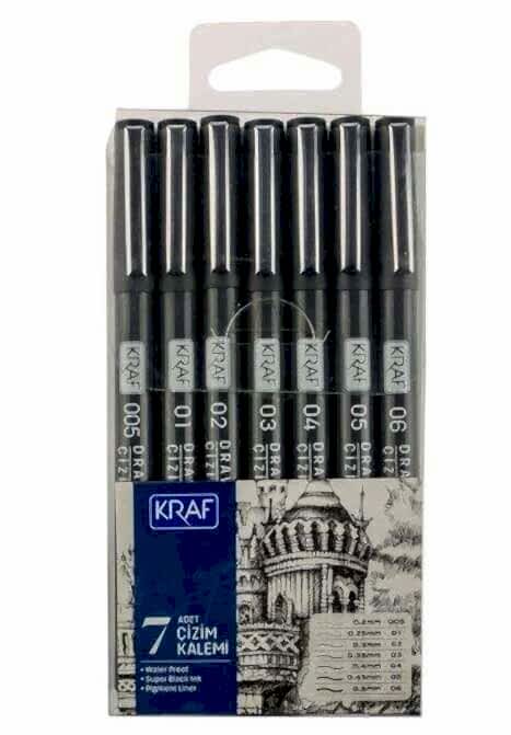 Kraf Drawing Pen Çizim Kalemi 222 7 Li Set