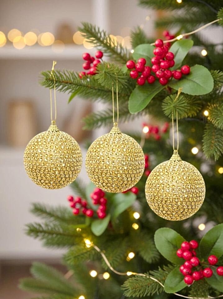 Astaş Altin Tasli Yilbasi Topu 8 Cm 3 Lü