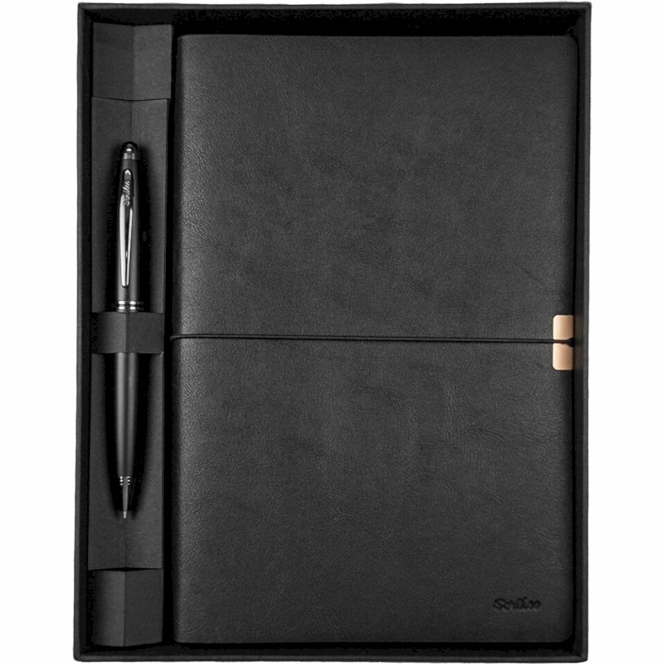 Scrikss Premium Defter Toledo A5 Siyah 88 Tükenmez Mat Siyah Set