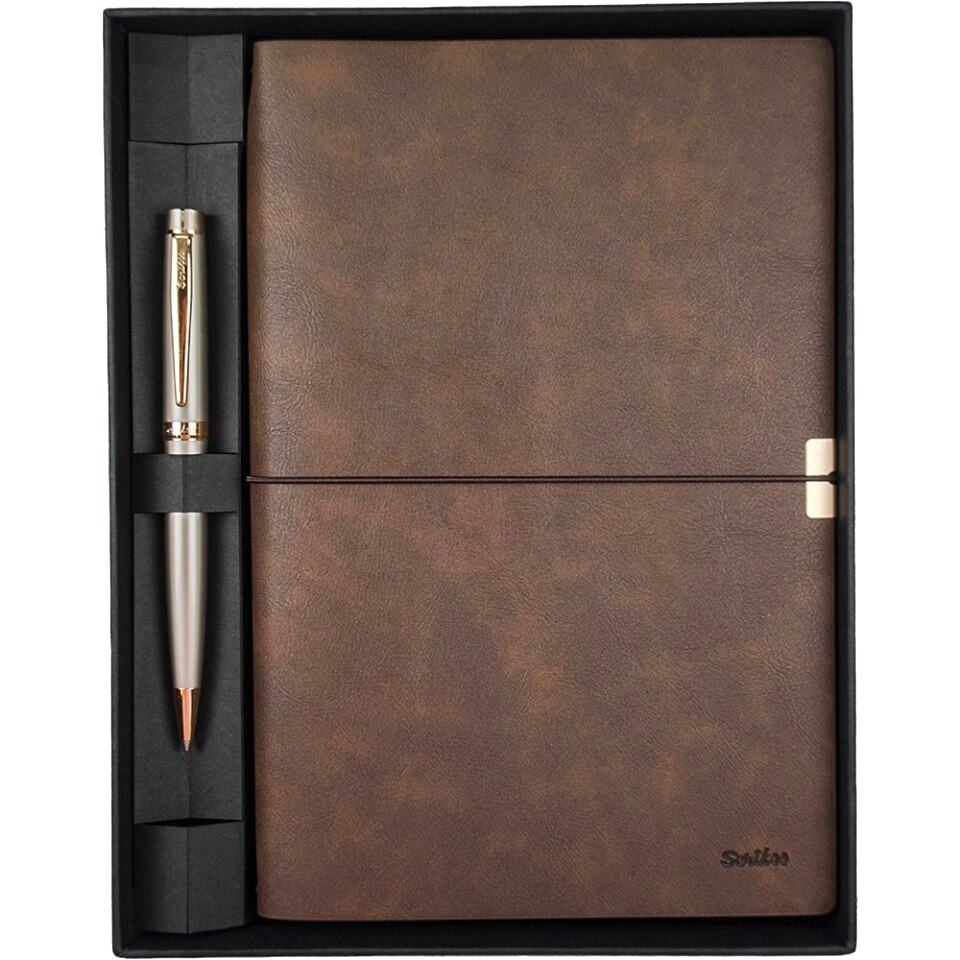 Scrikss Premium Defter Toledo A5 Kahverengi 38 Tükenmez Saten Altn Set
