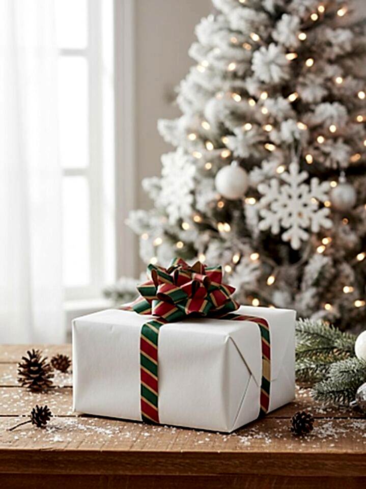 Astaş Hediye Paketi Süsü Rafya Yildiz Set Kraft Kirmizi Yesil Cizgili 25 Mm x 3 M