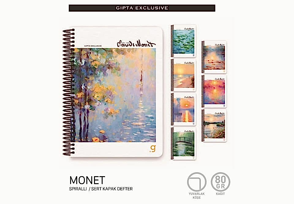 Gıpta Monet Spiralli  Sert Kapak Defter 17x24 100 Yaprak Kareli