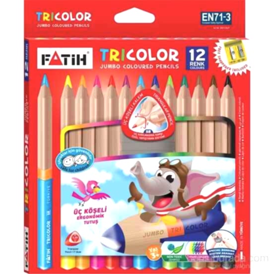 Fatih Jumbo Triangular Üçgen Kuru Boya Kalemi 12 Renk Tam Boy