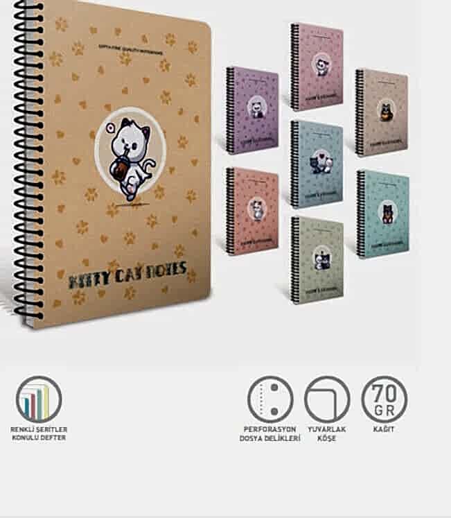 Gıpta Kitty Cat Spiralli Pp Kapak Defter A4 80 Yaprak Kareli