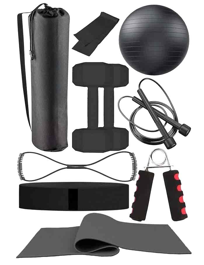 10 Parçalı Pilates ve Fitness Seti – Pilates Minderi, Dambıl, Squat Band