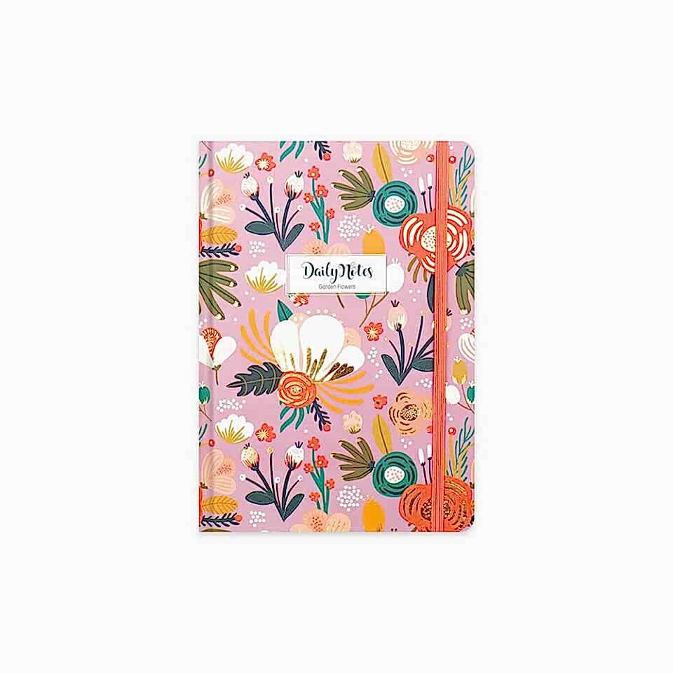 Keskin A5 80 Yaprak Düz Sert Kapak Ciltli Daily Notes Garden Flowers Lila