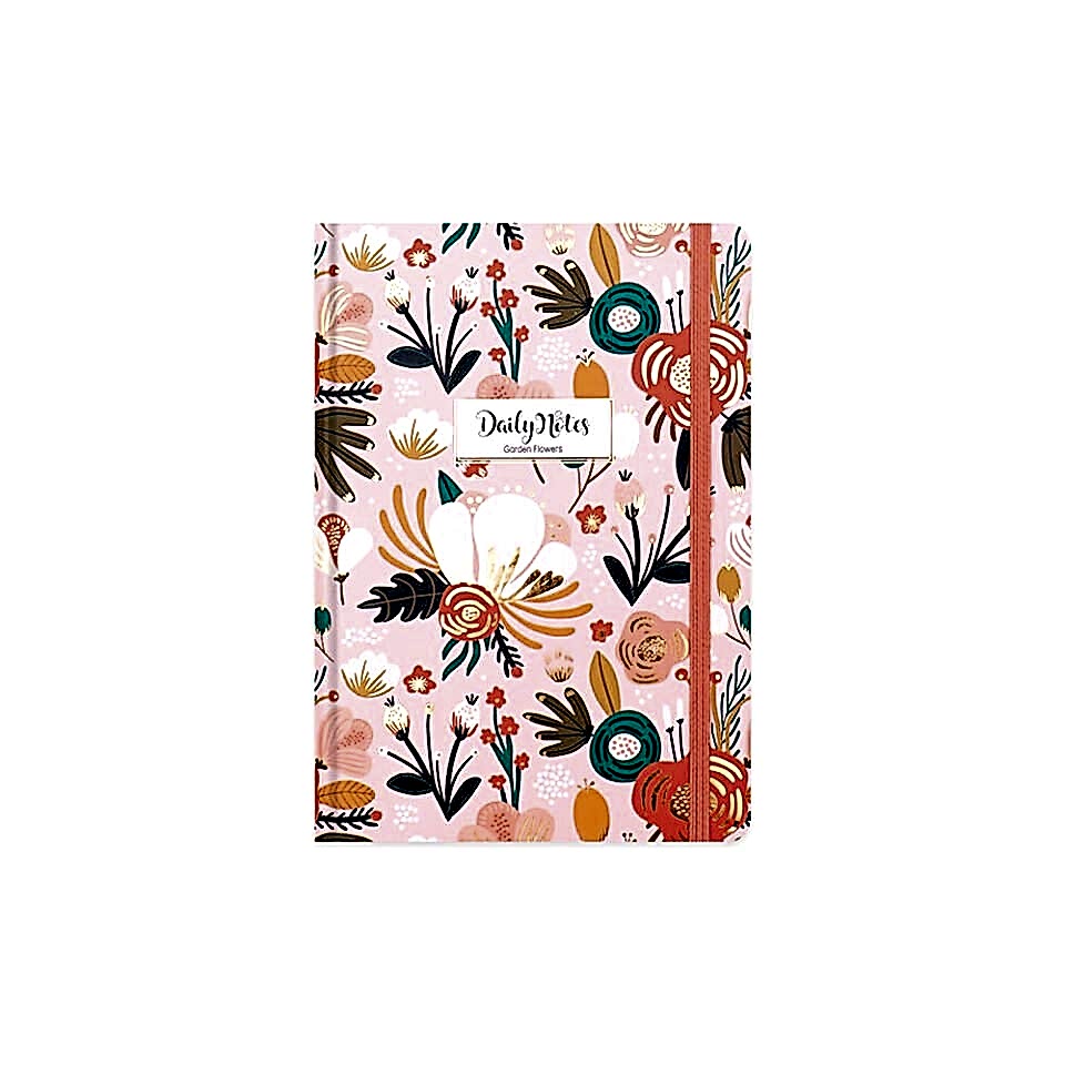 Keskin A5 80 Yaprak Düz Sert Kapak Ciltli Daily Notes Garden Flowers Pembe
