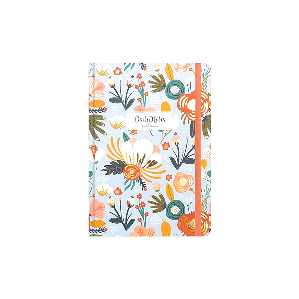 Keskin A5 80 Yaprak Düz Sert Kapak Ciltli Daily Notes Garden Flowers -Mavi
