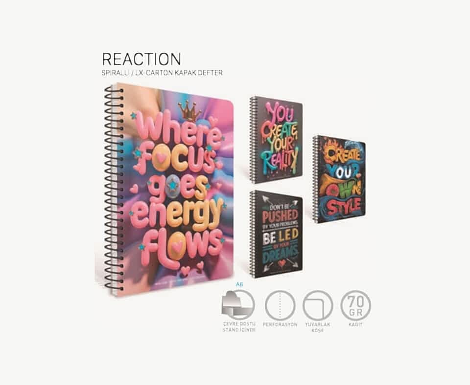 Gıpta Reaction Spiralli Karton Kapak Defter A4 100 Yaprak Kareli