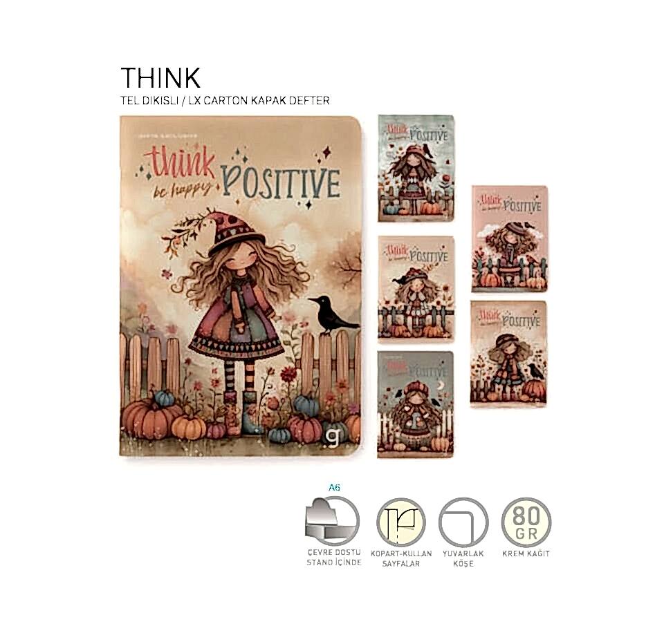 Gıpta Think Tel Dikişli Karton Kapak Defter A4 60 Yaprak Kareli