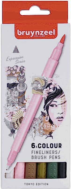 Bruynzeel Fineliner Çift Taraflı Kalem Seti 6 Renk Tokyo