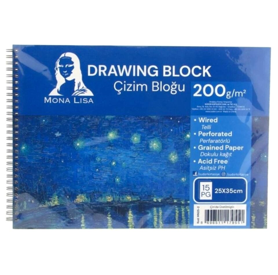 Mona Lisa Çizim Bloğu Telli 25x35 15 Yaprak 200G