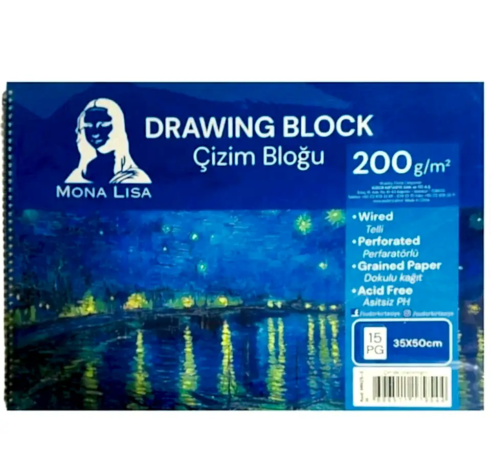 Mona Lisa Çizim Bloğu Telli 35x50 15 Yaprak 200G