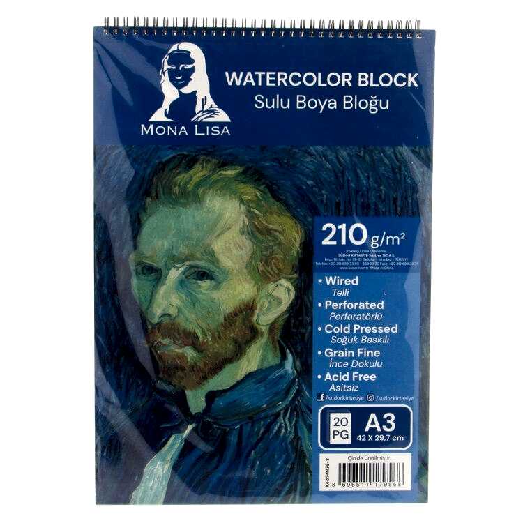 Mona Lisa Suluboya Bloğu Telli A3 20 Yaprak 210G