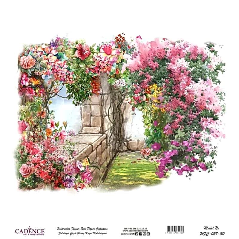 Cadence Suluboya Çiçek Pirinç Kağıt Koleksiyon Beyaz Zemin Wfc-027 30x30