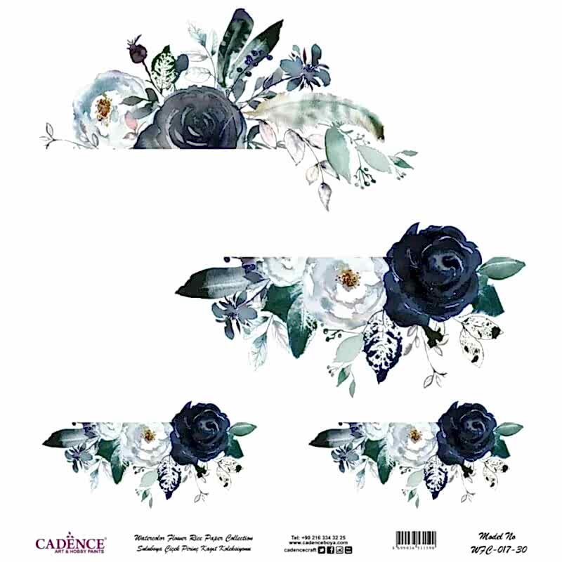 Cadence Suluboya Çiçek Pirinç Kağıt Koleksiyon Beyaz Zemin Wfc-017 90x90