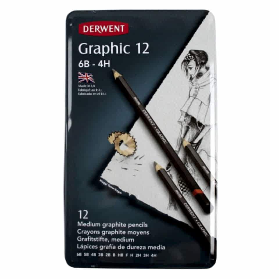 Derwent Graphic Pencil Medium 12 Li Set Metal Kutu