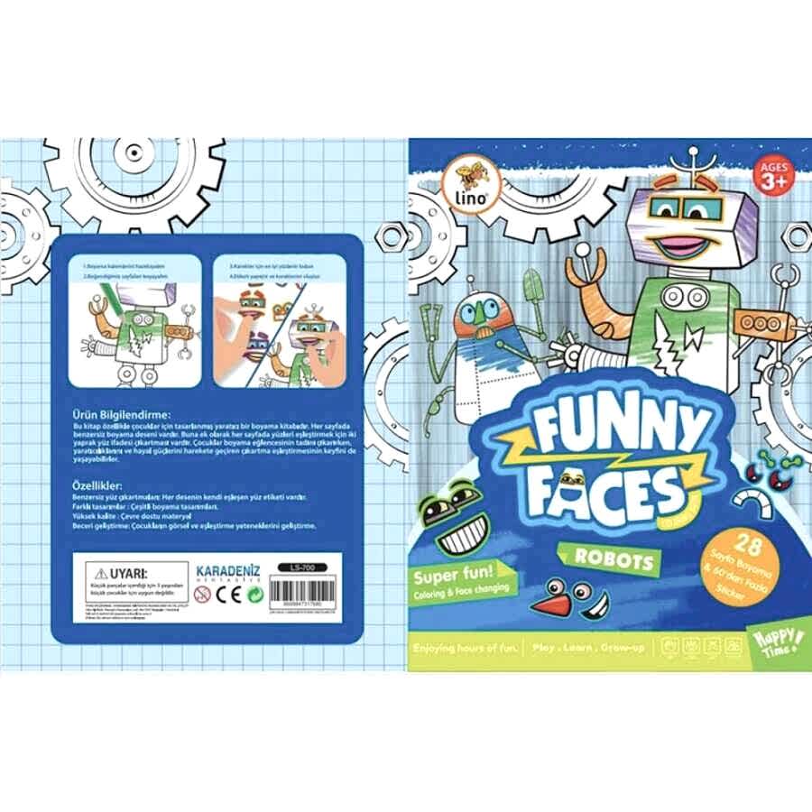 Lino Funny Faces Stickerlı Boyama Kitabı Robotlar