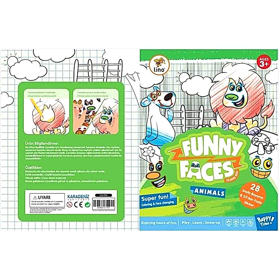 Lino Funny Faces Stickerlı Boyama Kitabı Hayvanlar