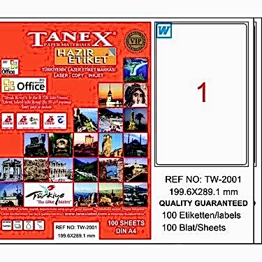 Tanex Tw-2001 199x289,1 Mm Laser Etiket 100 Adet