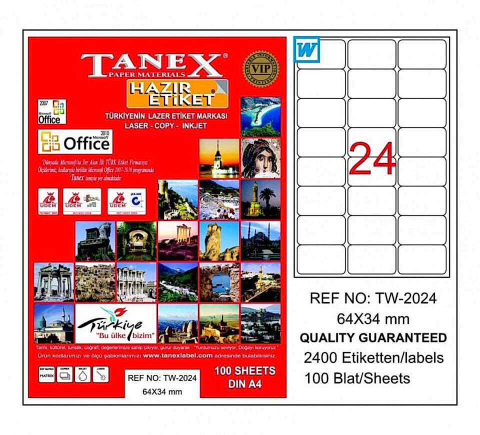 Tanex Tw-2024 64x34 Mm Laser Etiket 100 Adet