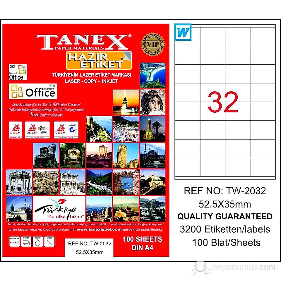 Tanex Tw-2032 52,5x35 Mm Laser Etiket 100 Adet