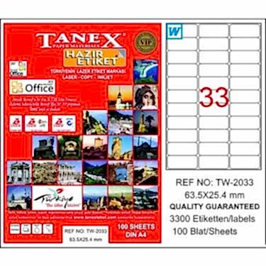 Tanex Tw-2033 63,5x25,4 Mm Laser Etiket 100 Adet