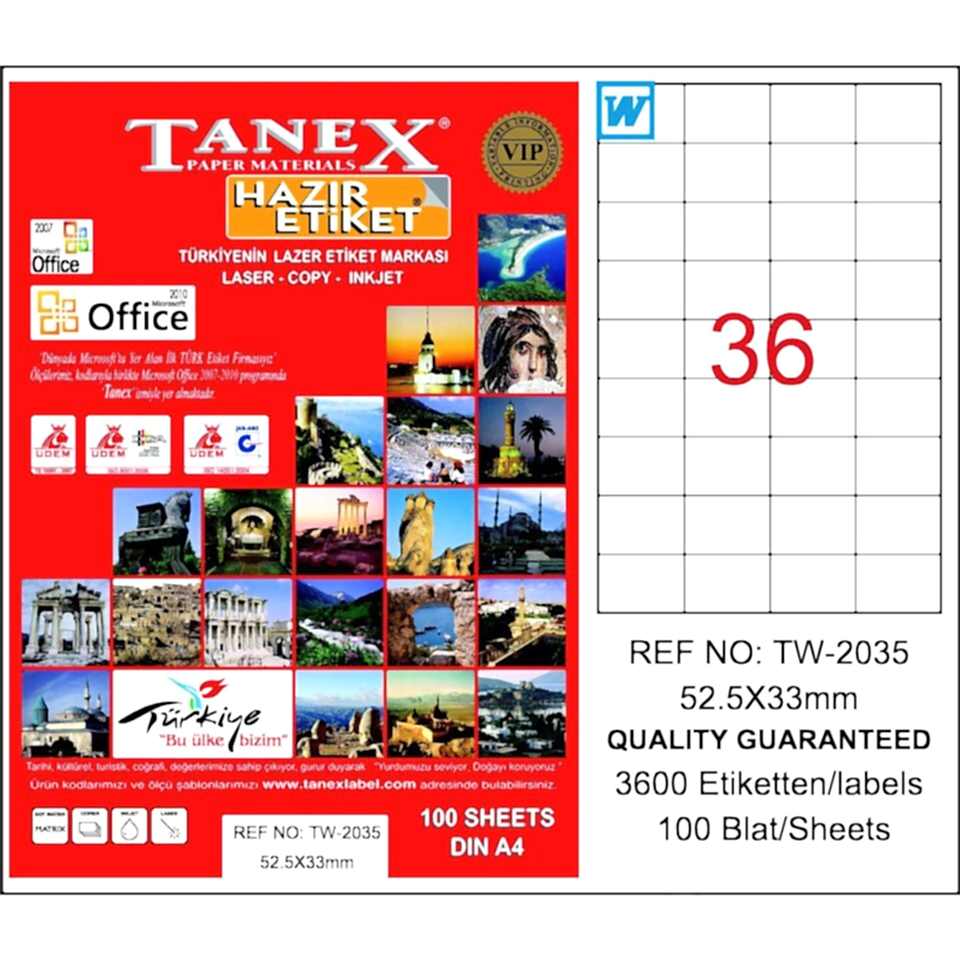 Tanex Tw-2035 52,5x33 Mm Laser Etiket 100 Adet