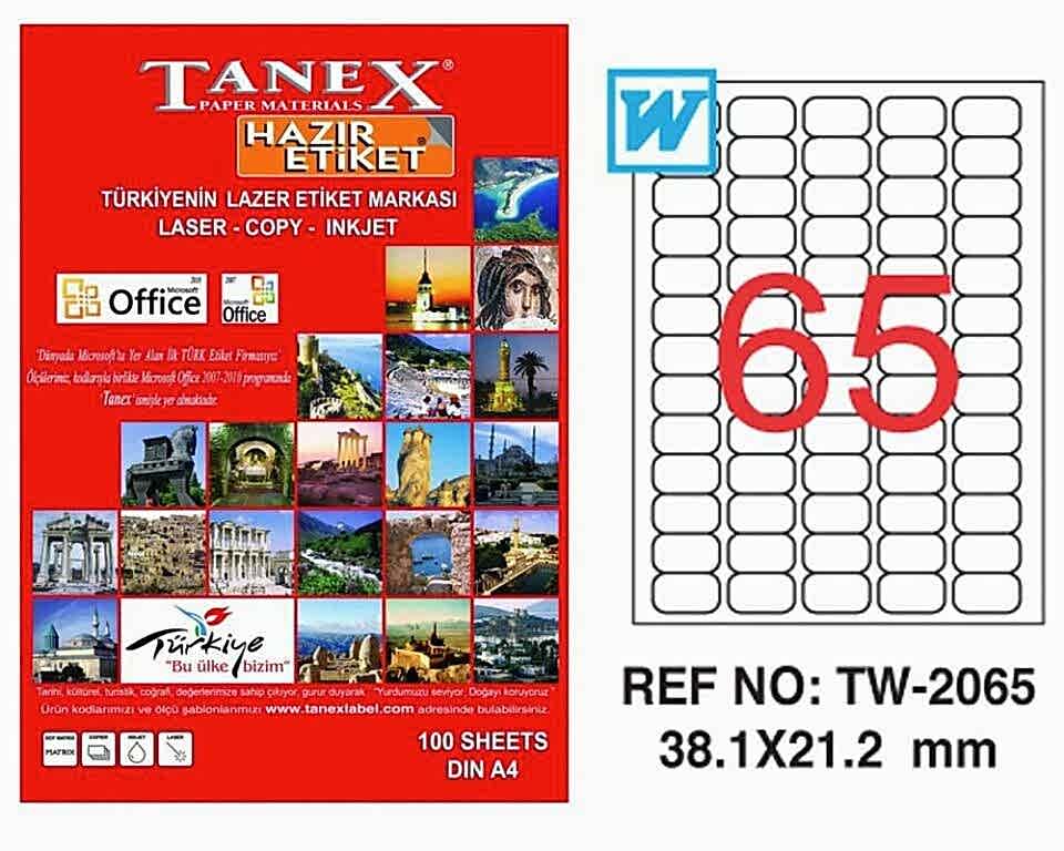 Tanex Tw-2065 38,1x21,2 Mm Laser Etiket 100 Adet
