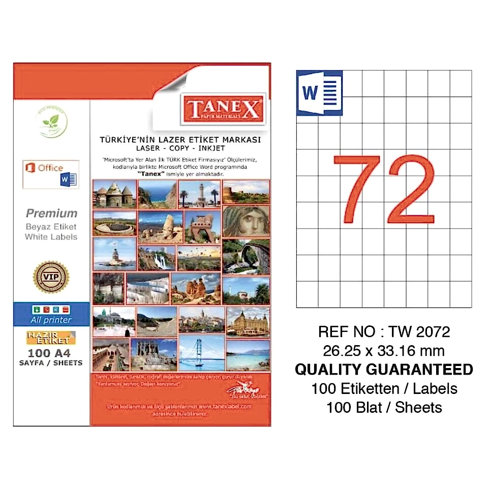Tanex Tw-2072 26x33 Mm Laser Etiket 100 Adet
